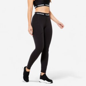 DOMYOS Pohodlné dámske legíny na kardio fitness čierne L W33 L31