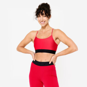 DOMYOS Podprsenka na fitness s prekríženými ramienkami červená M