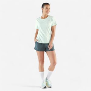 KIPRUN Dámske bežecké tričko Run 500 Dry priedušné modro-zelené XS