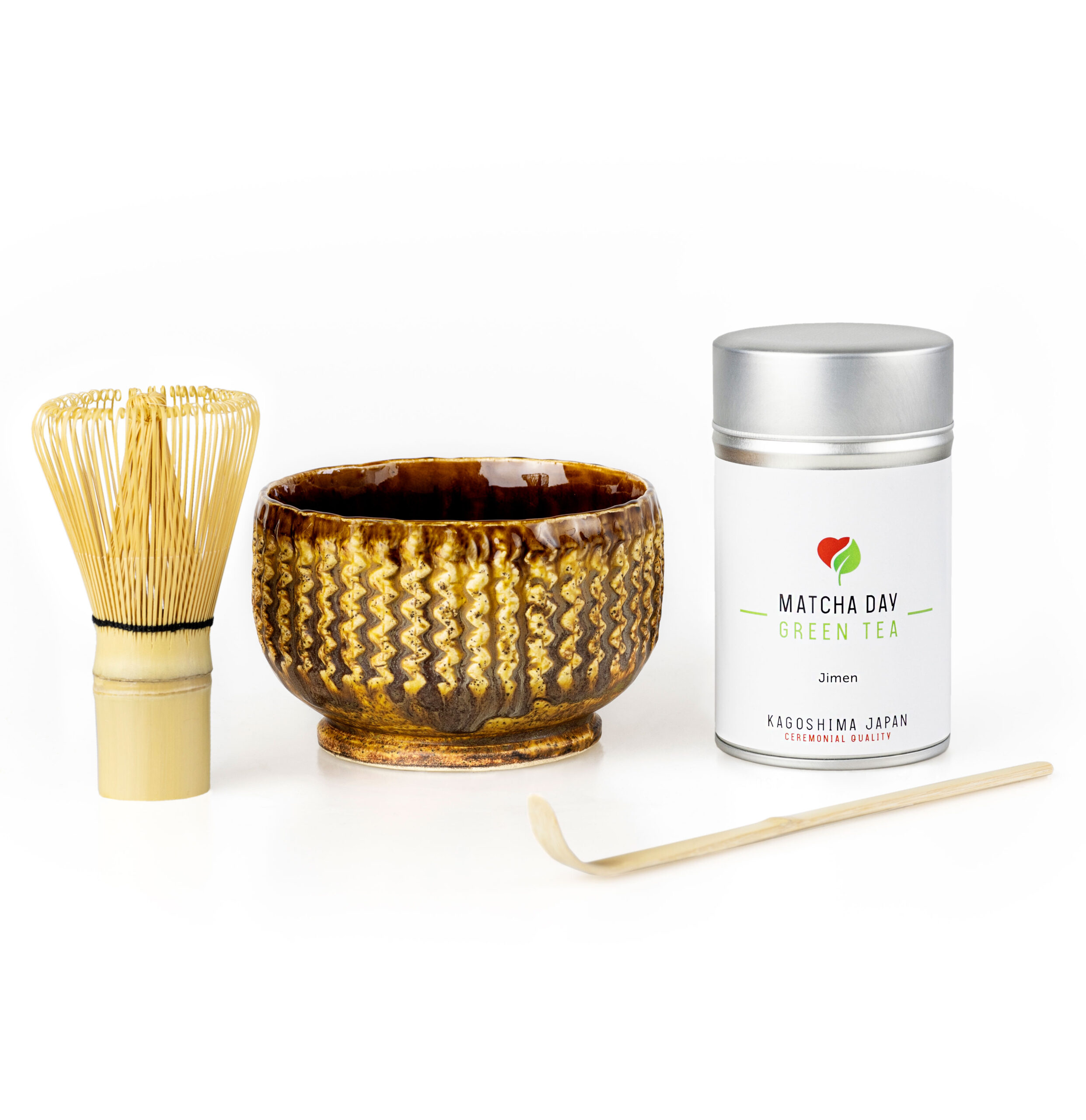 Matcha čaj set - Jimen 30g (plechovka) oranžová